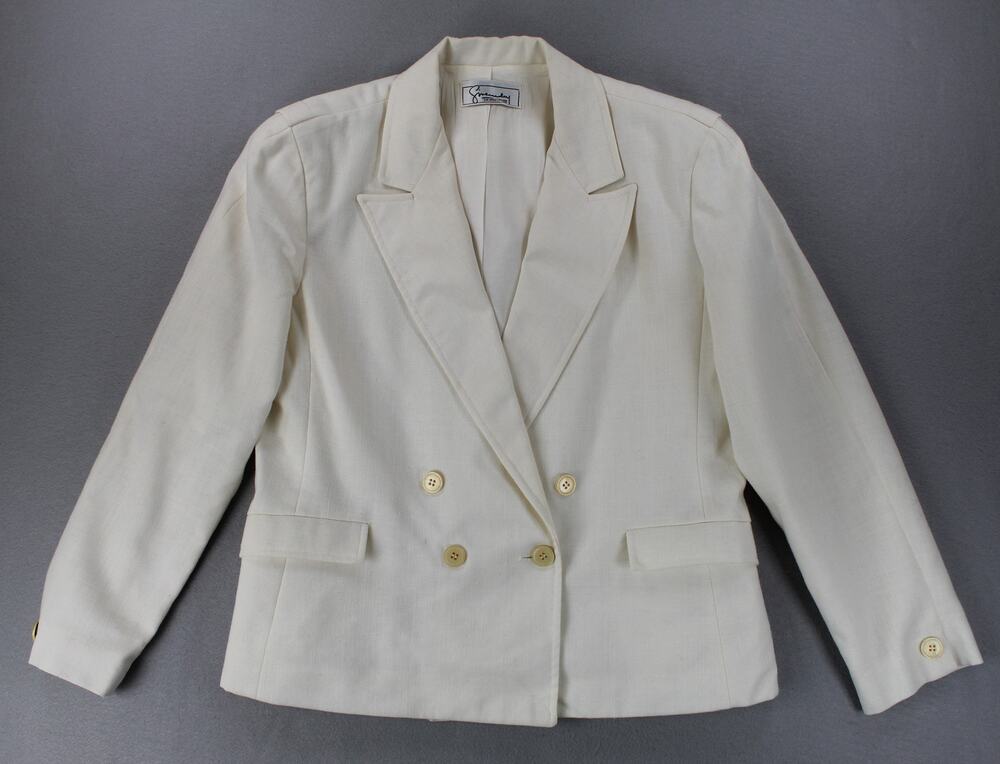 Vintage Givenchy Linen Blend Double Breasted Blazer Jacket Women's 8 Off White